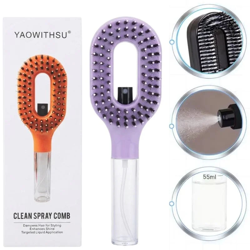 2-in-1 Misting Hair Brush with Water Spray – Detangling & Styling Comb**
