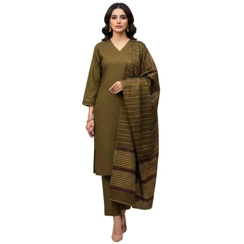 Winter Sussi Silk 3-Piece Suit  – Plain Shirt, Trouser & Shawl | Pale Honey