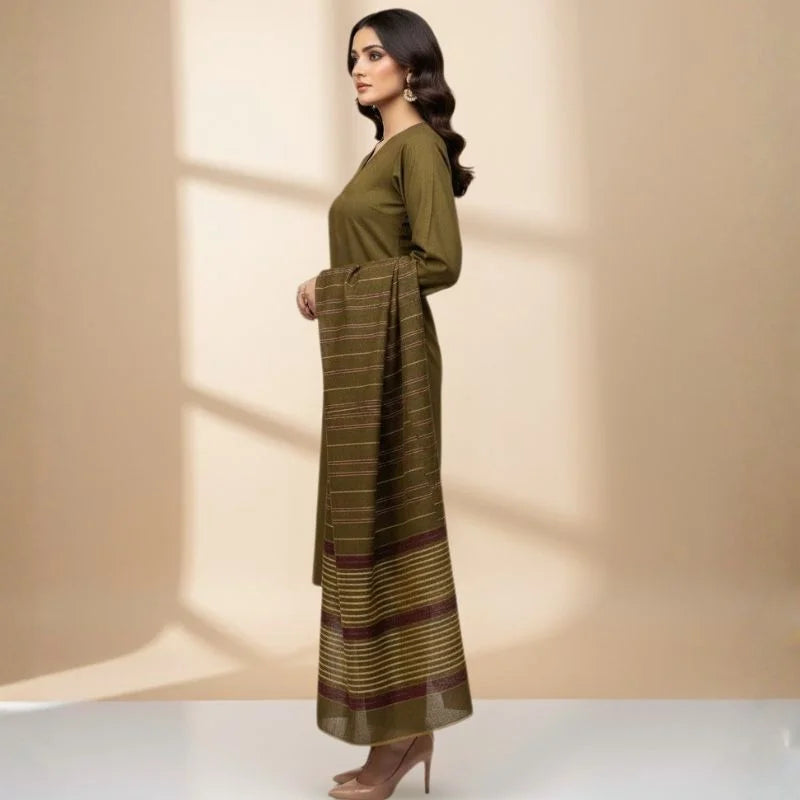 Winter Sussi Silk 3-Piece Suit  – Plain Shirt, Trouser & Shawl | Pale Honey