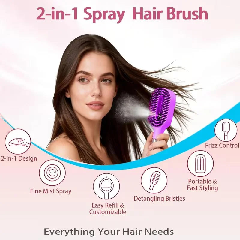 2-in-1 Misting Hair Brush with Water Spray – Detangling & Styling Comb**