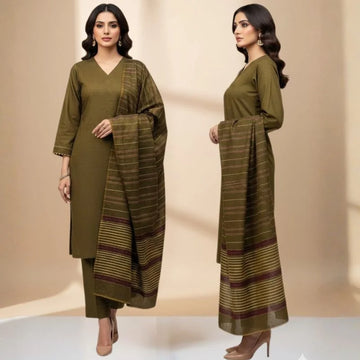 Winter Sussi Silk 3-Piece Suit  – Plain Shirt, Trouser & Shawl | Pale Honey