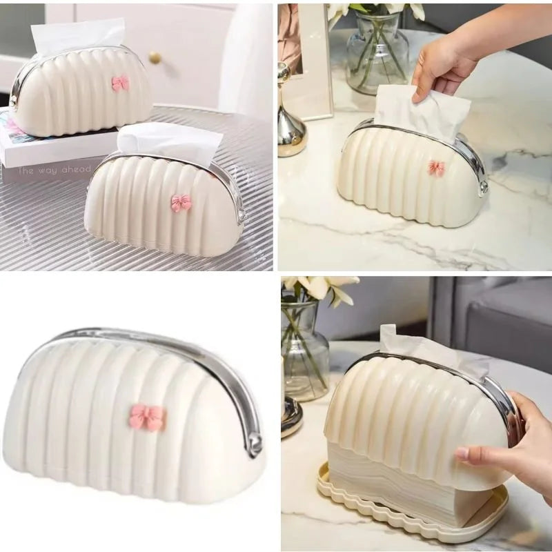 Shell Shape Tissue Box Holder – Elegant Wave Pattern Napkin Dispenser
